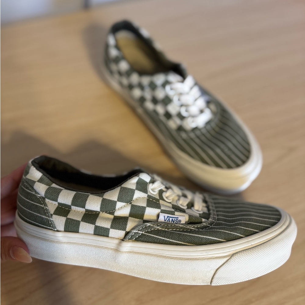 Vans Olive Checkered and Striped Sneakers